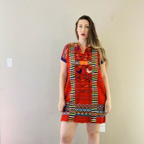 Vintage Huipil Tunic Dress Hand Woven - Picture 8 of 8